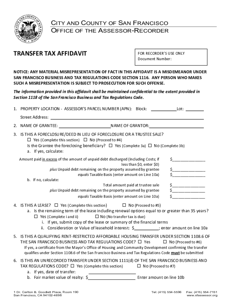 california transfer tax affidavit office Preview on Page 1