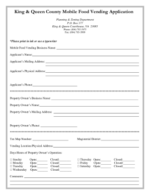 King &amp;amp; Queen County Mobile Food Vending Application
