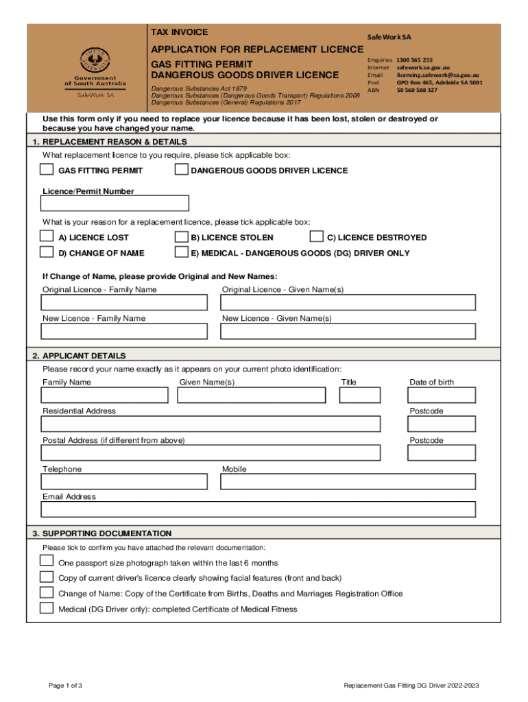 Fillable Online Dangerous Goods Driver and Gas fitting permit