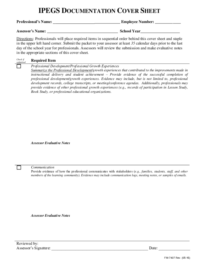 Professional Development Documentation Cover Sheet Preview on Page 1