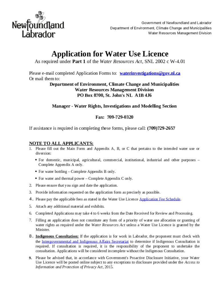 Application for Water Use Licence Doc Template pdfFiller
