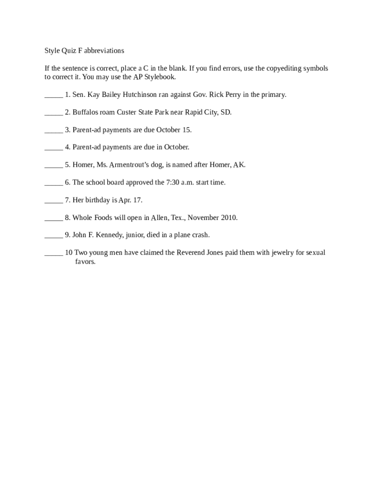 Ap style quiz titles if the sentence is correct place a studocu