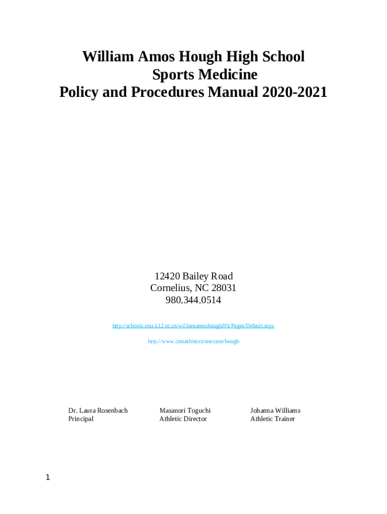 William Amos Hough High School Sports Medicine Policy and Doc