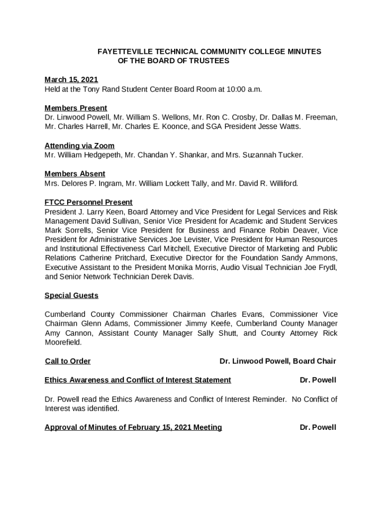 Call to Order Dr. Linwood Powell, Board Chair Doc Template pdfFiller