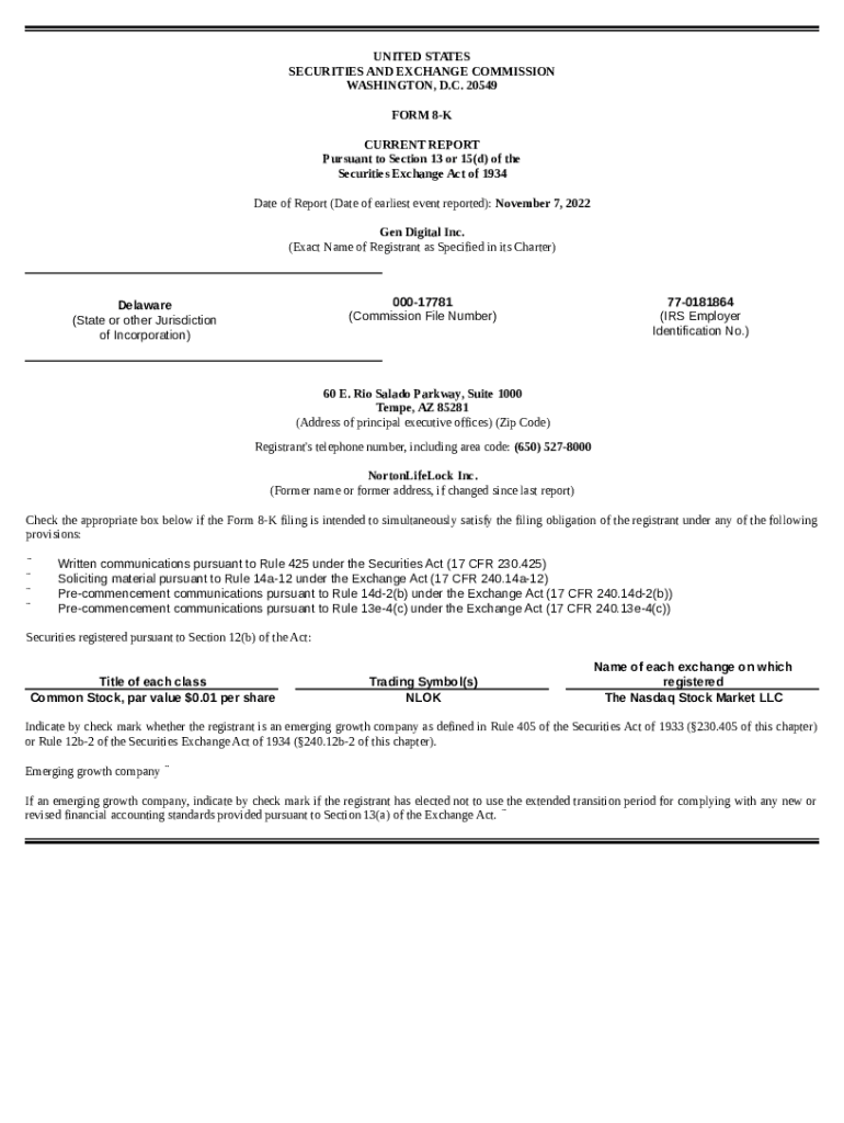 Gen Digital Inc. (. EDGAR Online Pro Doc Template pdfFiller