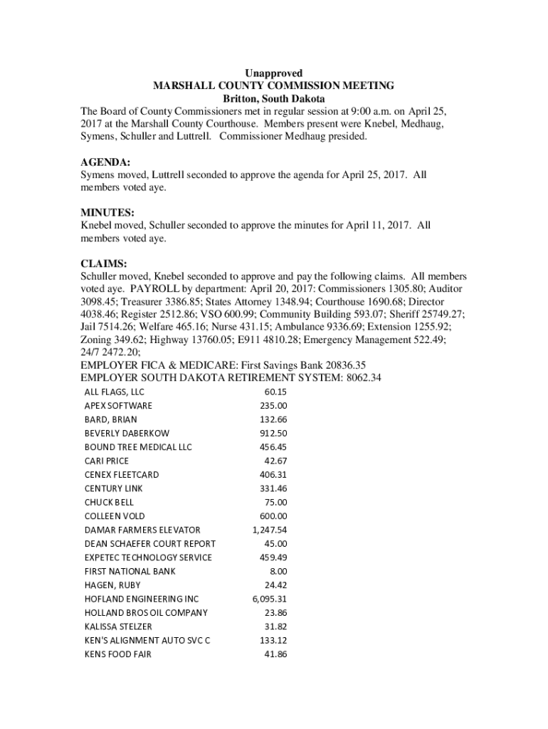 Fillable Online Unapproved Marshall County, South Dakota Fax Email