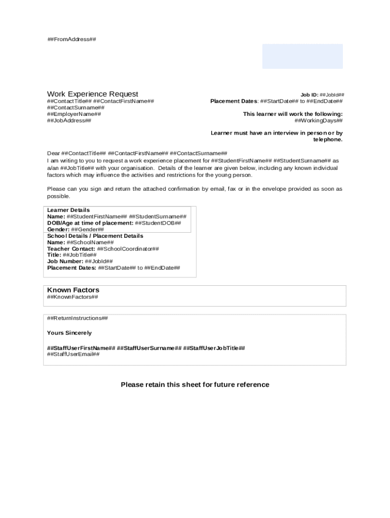Work Experience Request.docx Doc Template pdfFiller