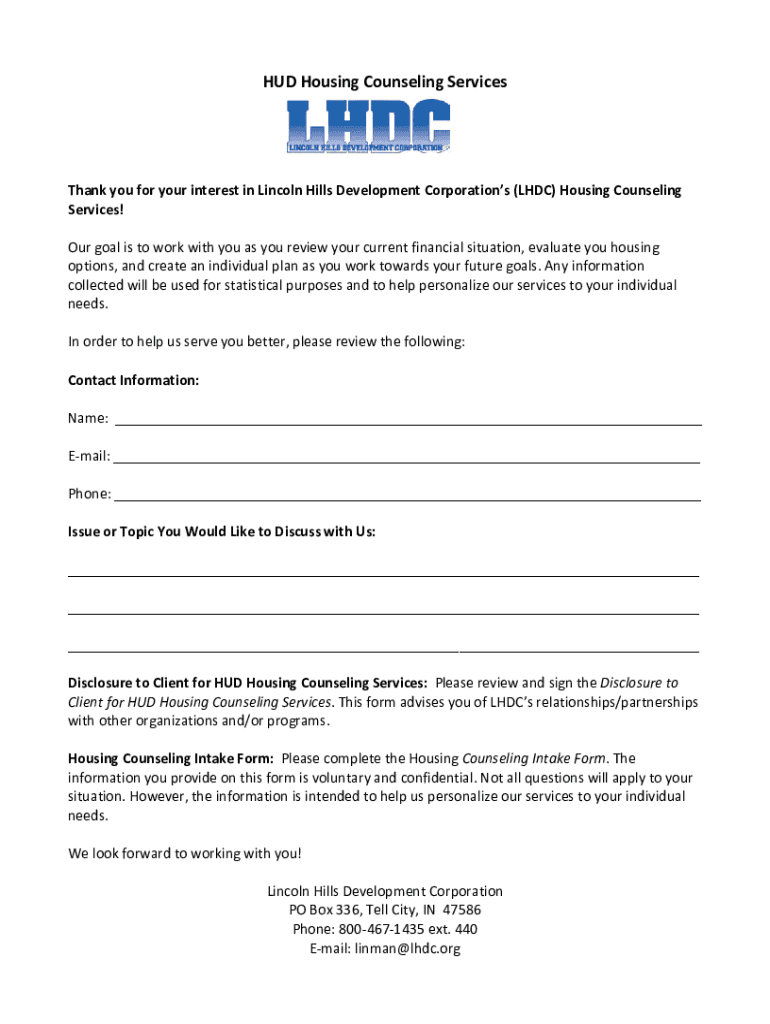 Fillable Online Talk to a Housing Counselor HUD Fax Email Print