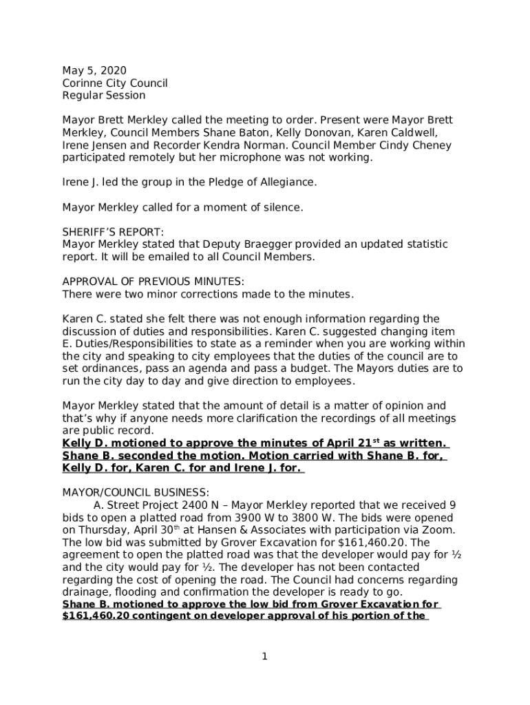 Corinne City Council Doc Template pdfFiller