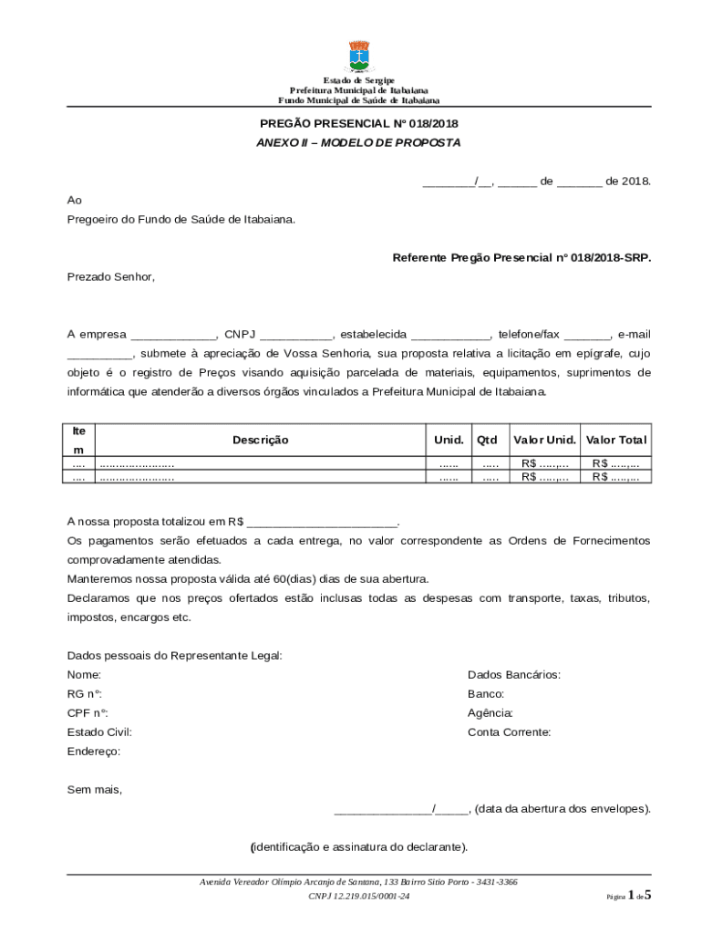 ANEXO II - MODELO DE PROPOSTA Doc Template | pdfFiller