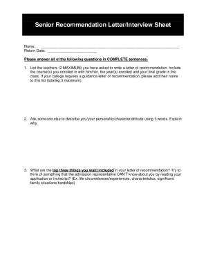 Senior Recommendation Letter/Interview Sheet