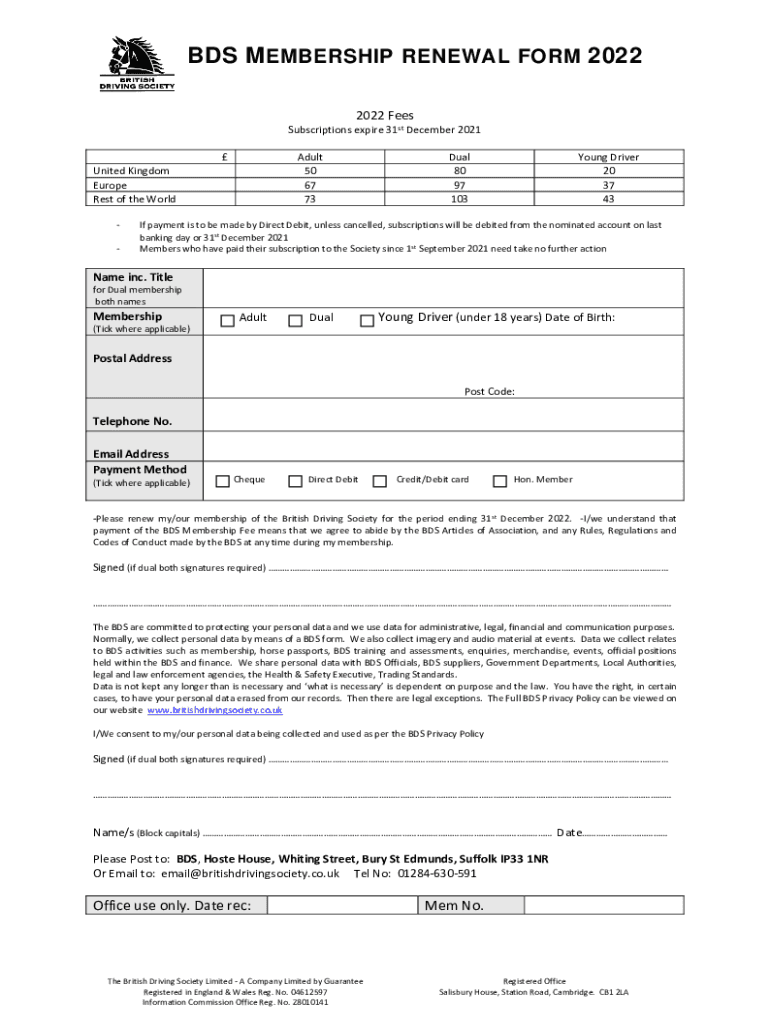 bds membership renewal form 2022 - British Driving Society Preview on Page 1