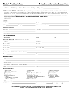 Fillable Online Outpatient Authorization Request Form Guidelines Fax ...