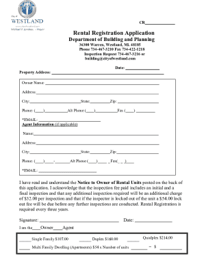 Rental Registration Application - Westland, MI