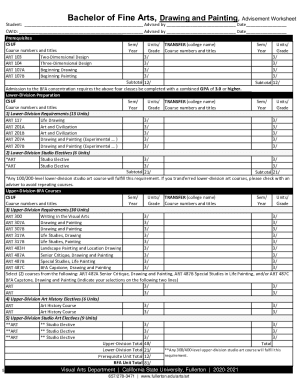 Master of Art in Art, Advisement Worksheet - Cal State Fullerton