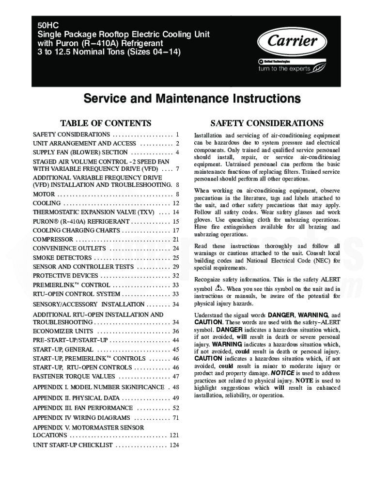Fillable Online Carrier 50HC Series Service And Maintenance