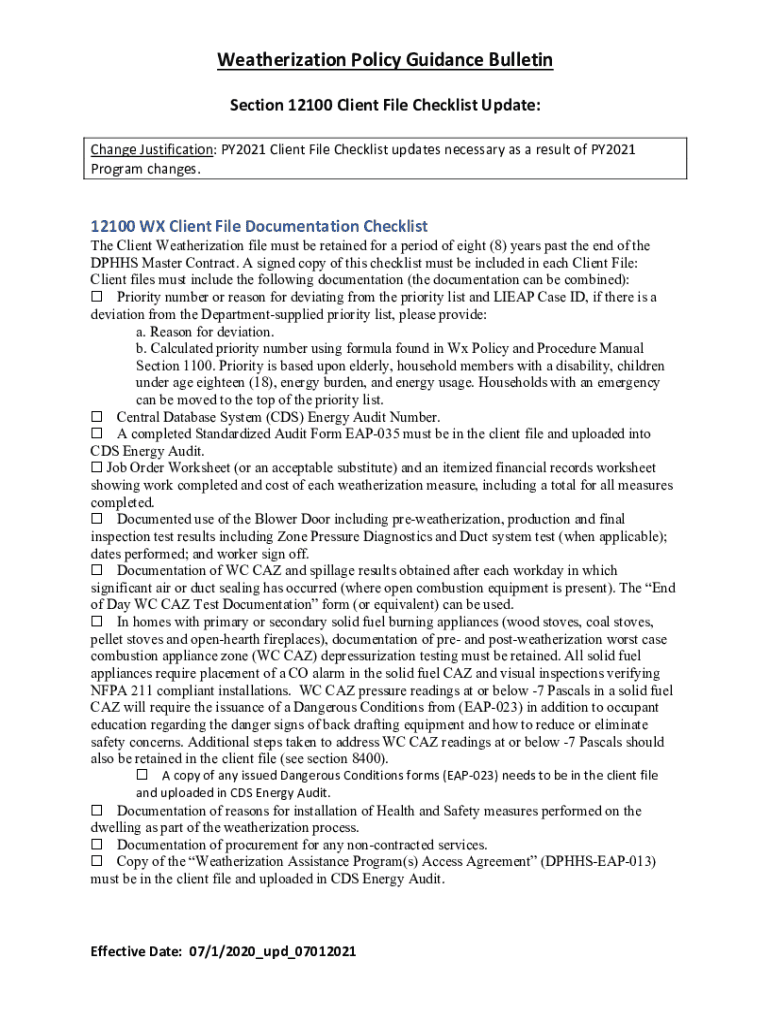 Fillable Online weatherization assistance program - client file ...