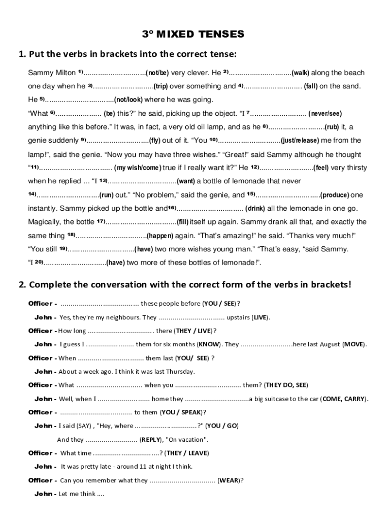 Fillable Online 6. Put the verbs in brackets into the correct tense ...