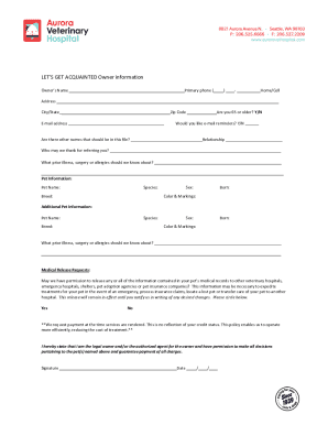 Fillable Online Veterinary Hospitalisation Sheet Template - Fill Online ...