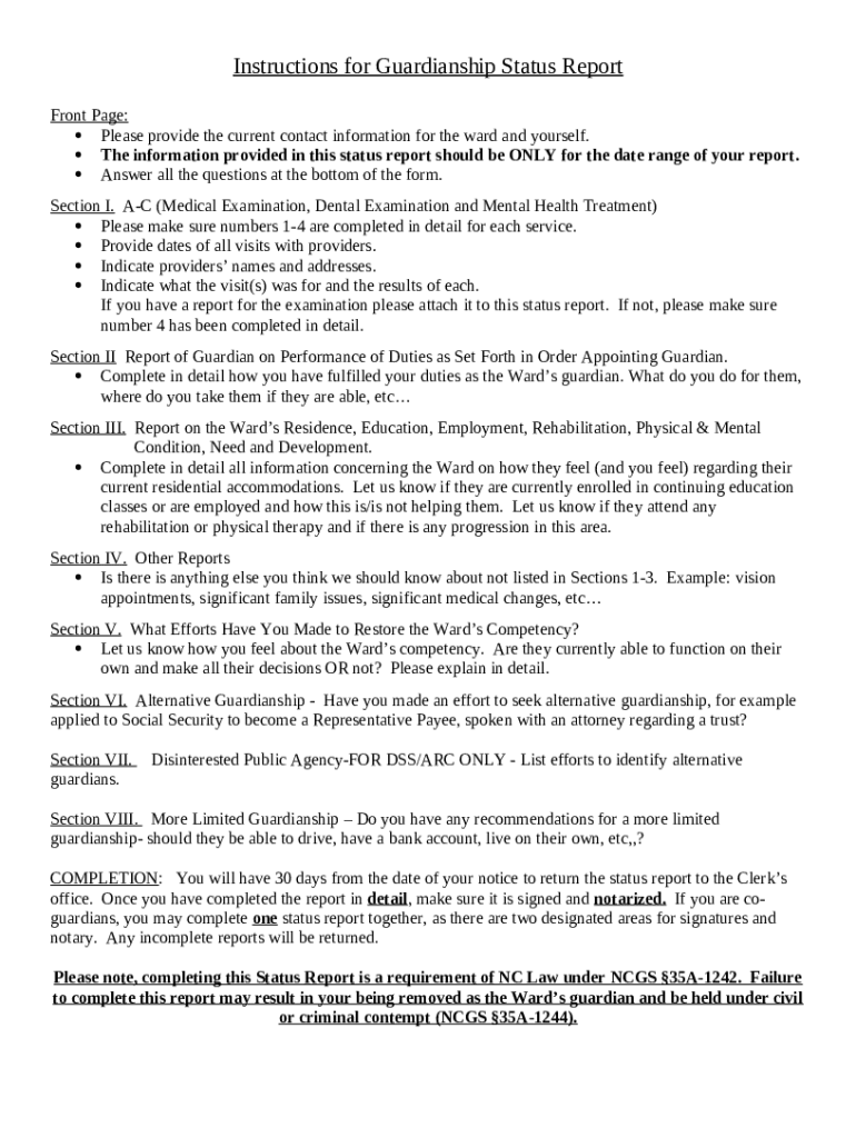 Confidential guardianship status report , Cal. R. 7.1003 Doc Template