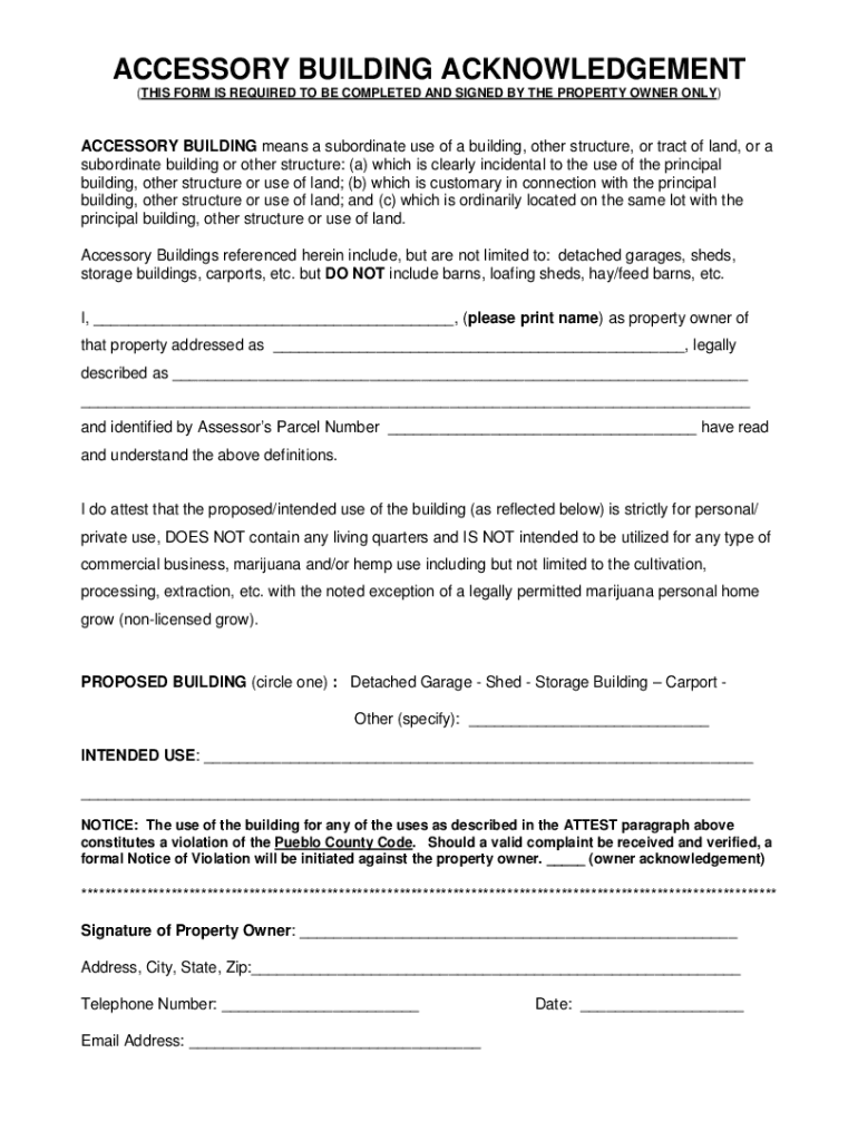 Fillable Online county pueblo Accessory Building Definition 781