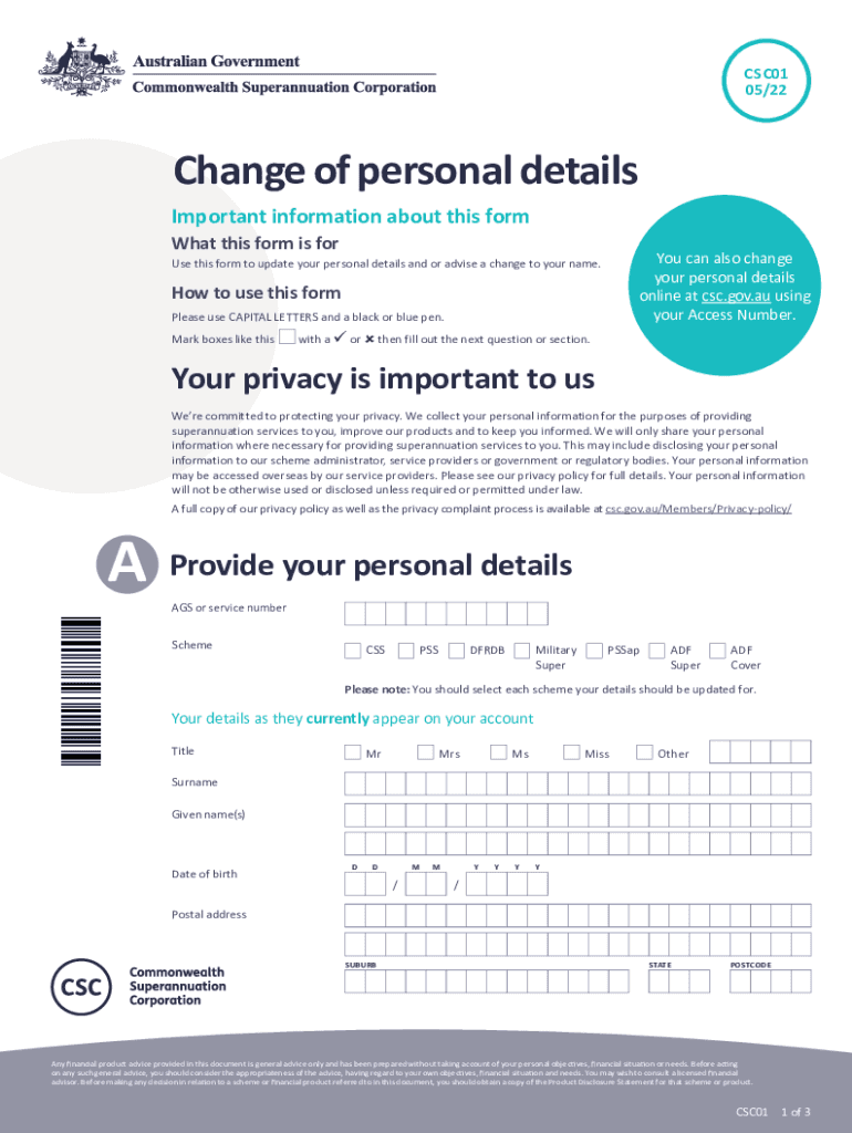 Fillable Online Change of personal details. Change of personal details