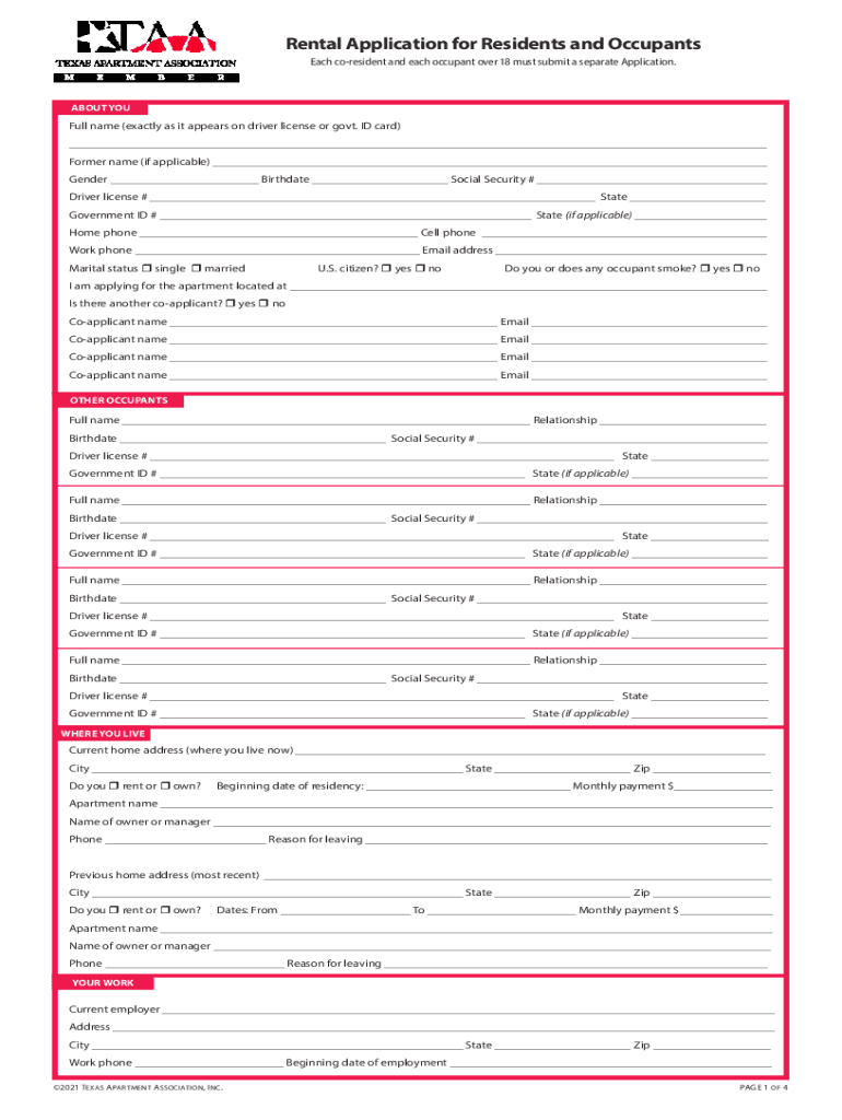 Fillable Online National Apartment Association Rental Application Pdf