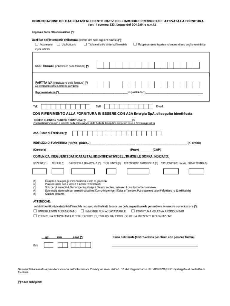 Fillable Online dichiarazione dei dati catastali identificativi dell