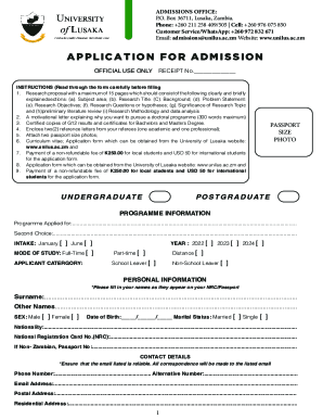 Fillable Online University Of Zambia Application Forms Pdf Fax Email