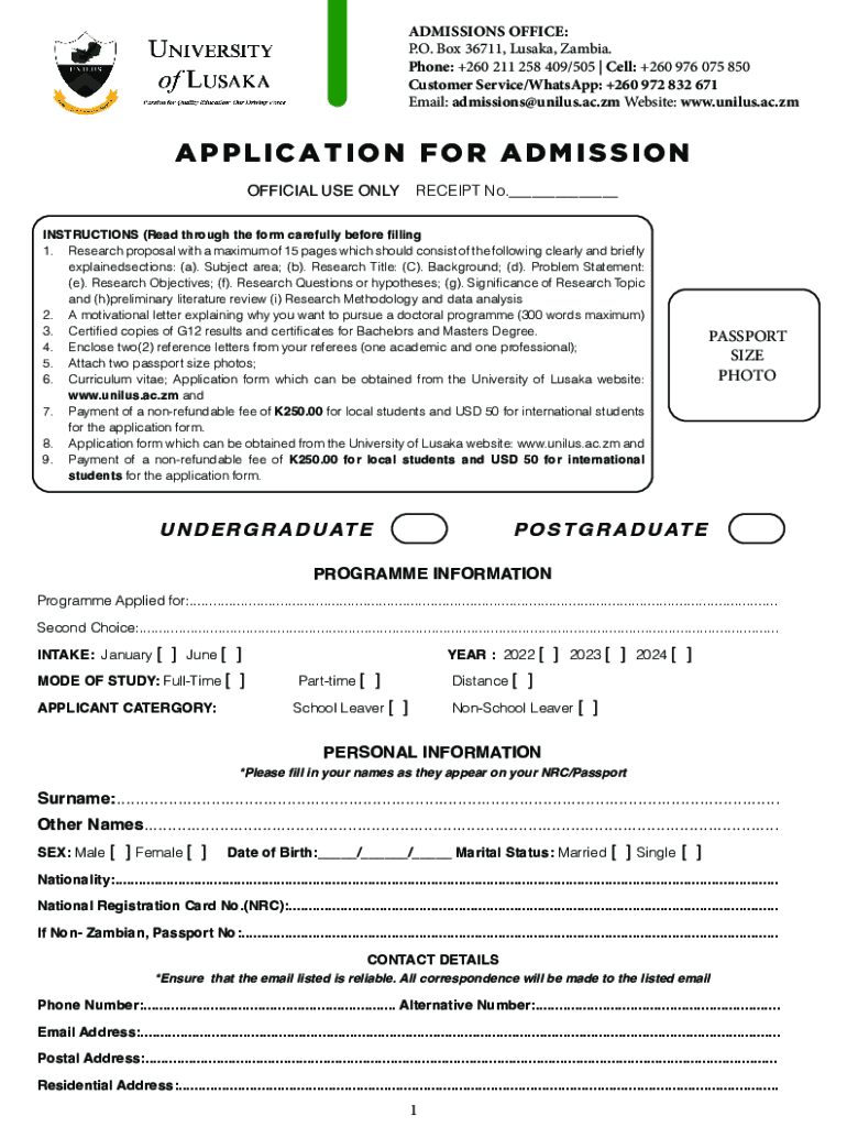 Fillable Online University Of Zambia Application Forms Pdf Fax Email