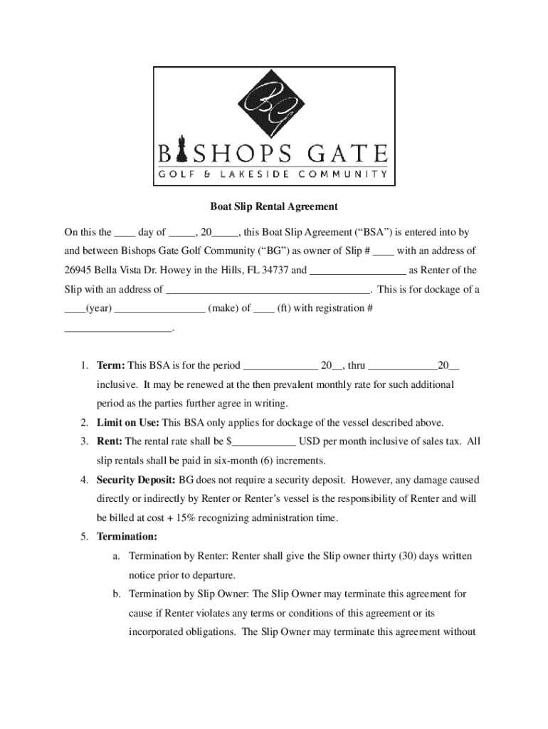 Fillable Online Boat Slip Lease Agreement Sign Templates Jotform