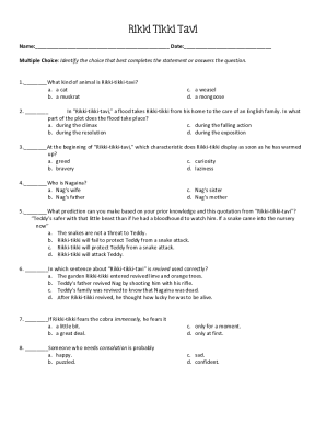 Fillable Online Quiz &amp; Worksheet - Rikki-Tikki-Tavi Synopsis Fax Email ...