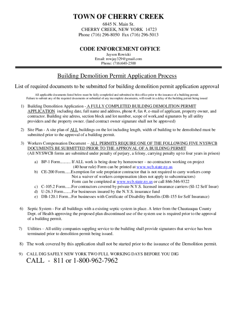 Fillable Online Town Clerk Hours Town of Cherry Creek, NY Fax Email