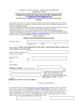 Driver Eligibility Certificate / Proof of School Enrollment Doc