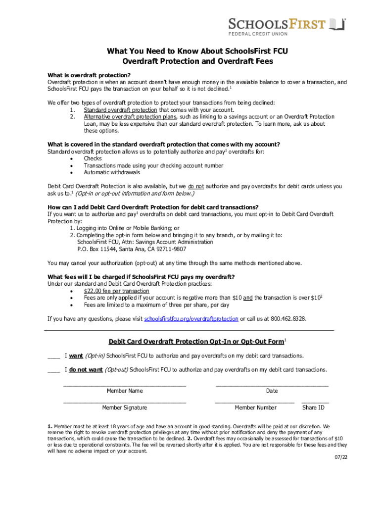Fillable Online What You Need to Know About SchoolsFirst FCU Overdraft