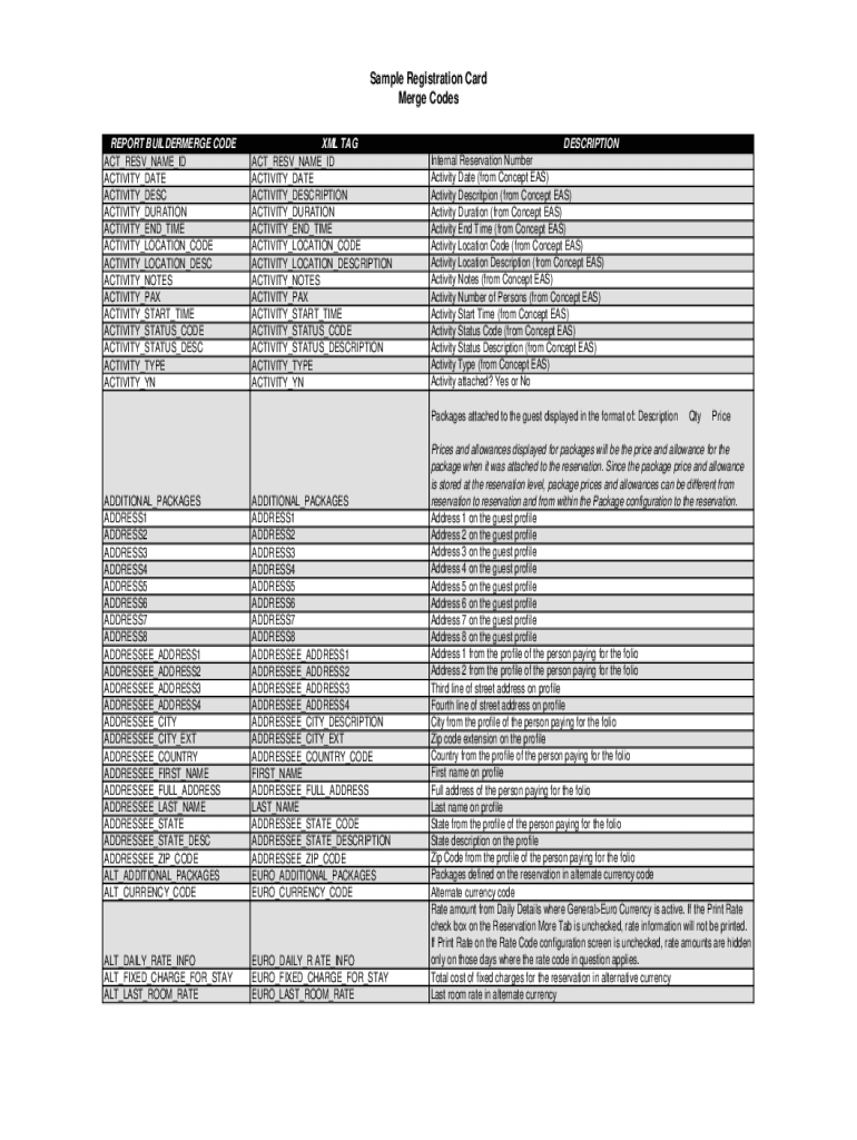 Fillable Online Sample Registration Card Merge Codes Fax Email Print