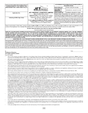 Jet Freight Logistics Rights Issue Application Form