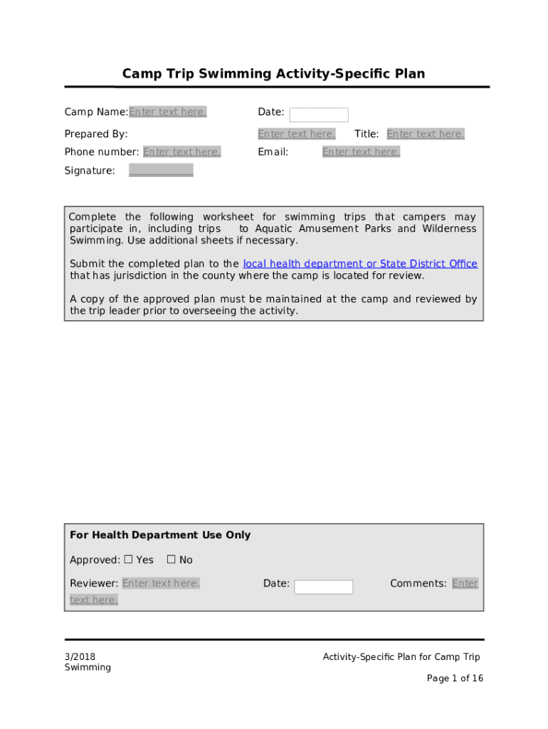 Children's Camp Safety Plan Template - Ulster County Doc Template ...