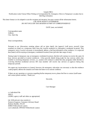 Notification Letter to Correspondent for Emergency Move to ...