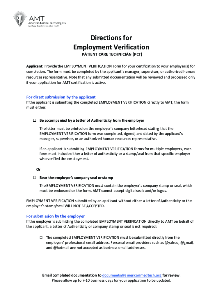 Fillable Online PCT Employment Verification Form Fax Email Print ...