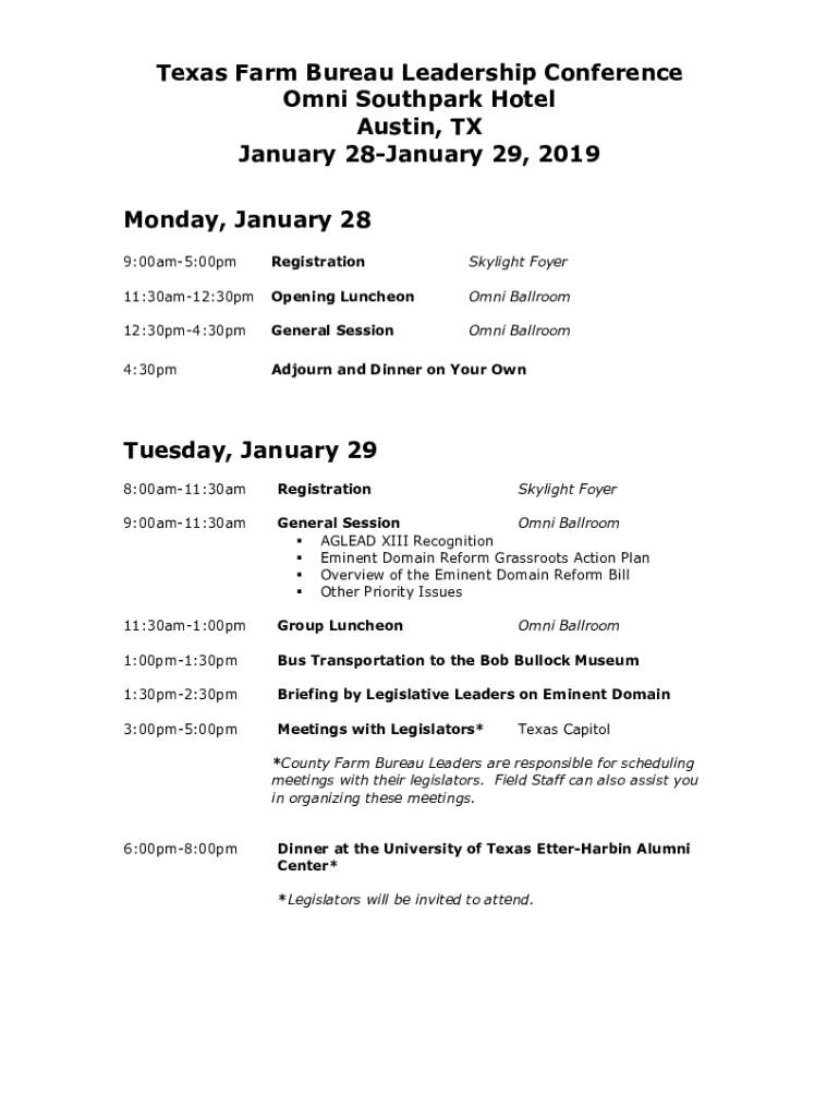 Fillable Online Texas Farm Bureau Leadership Conference Omni Southpark