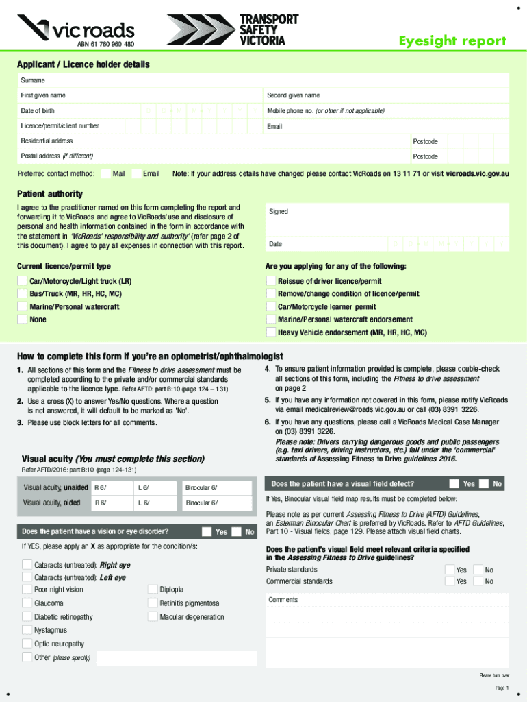 eyesight report form Preview on Page 1