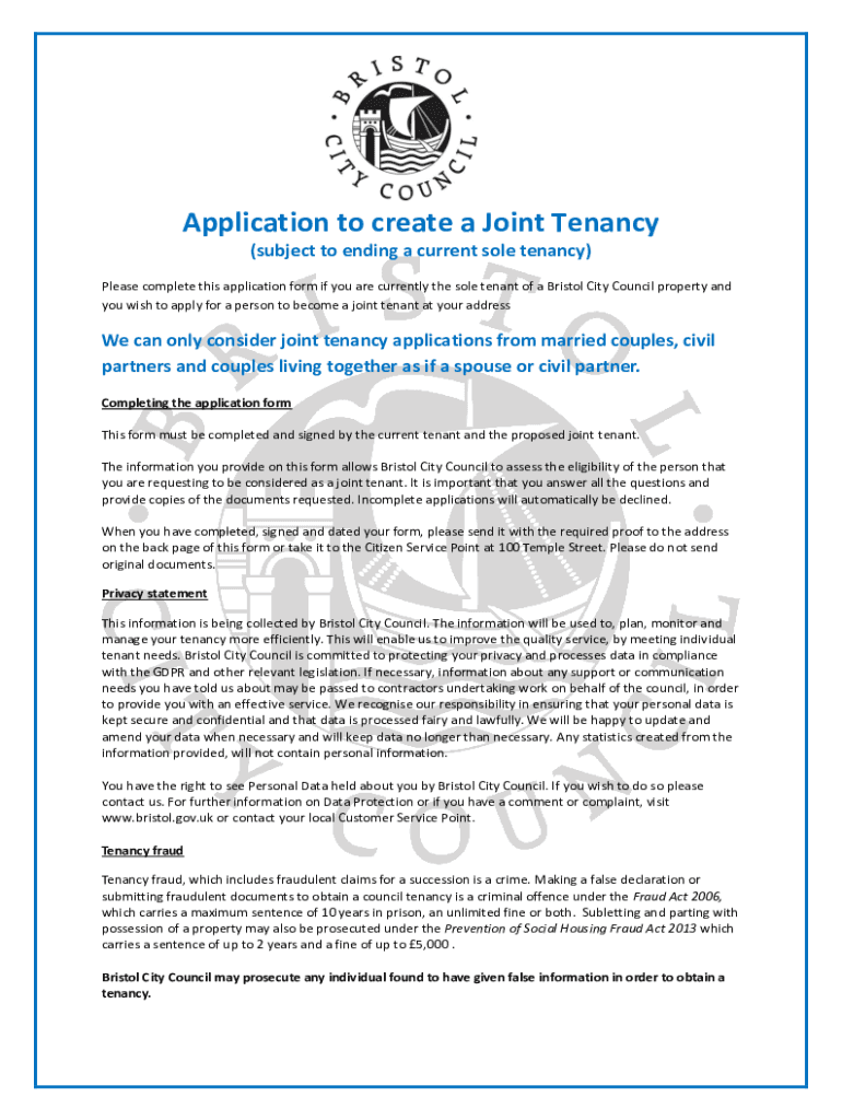 Fillable Online Joint to sole tenancy application form Amazon S3 Fax
