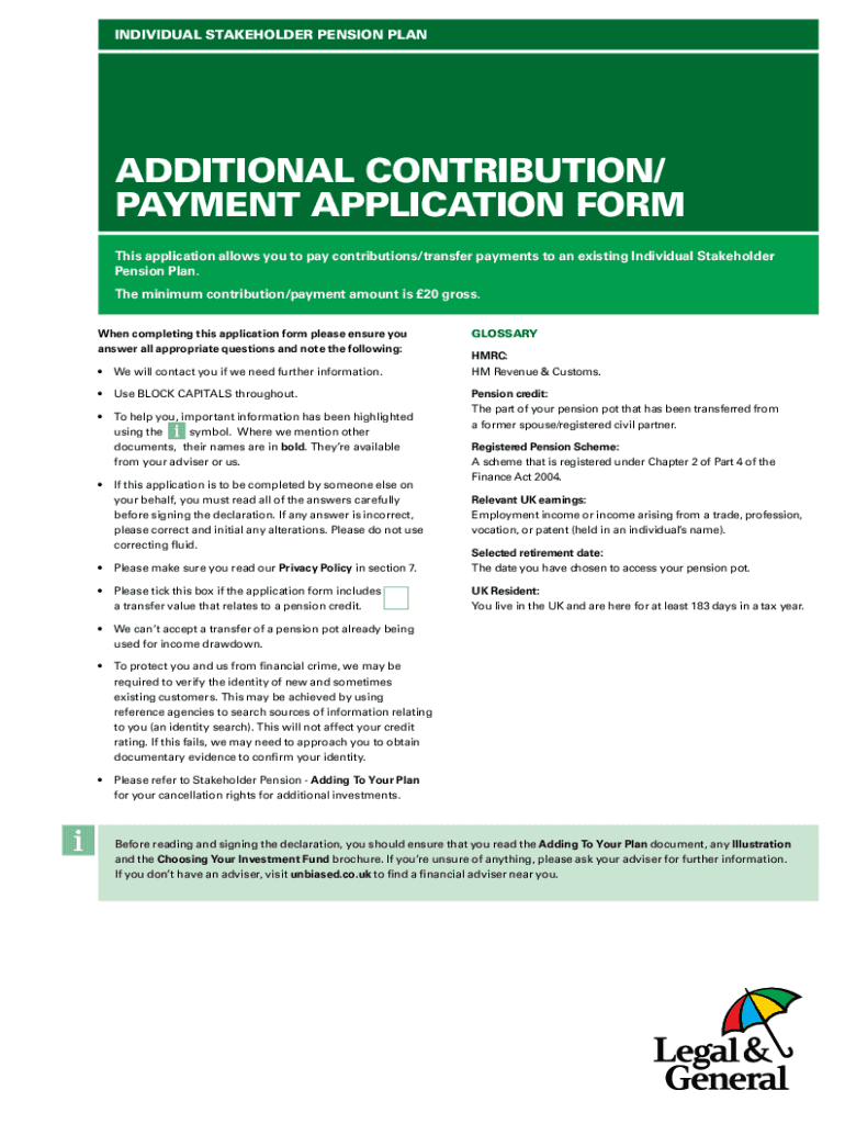 Fillable Online Additional Contribution/Payment Application Form Fax ...