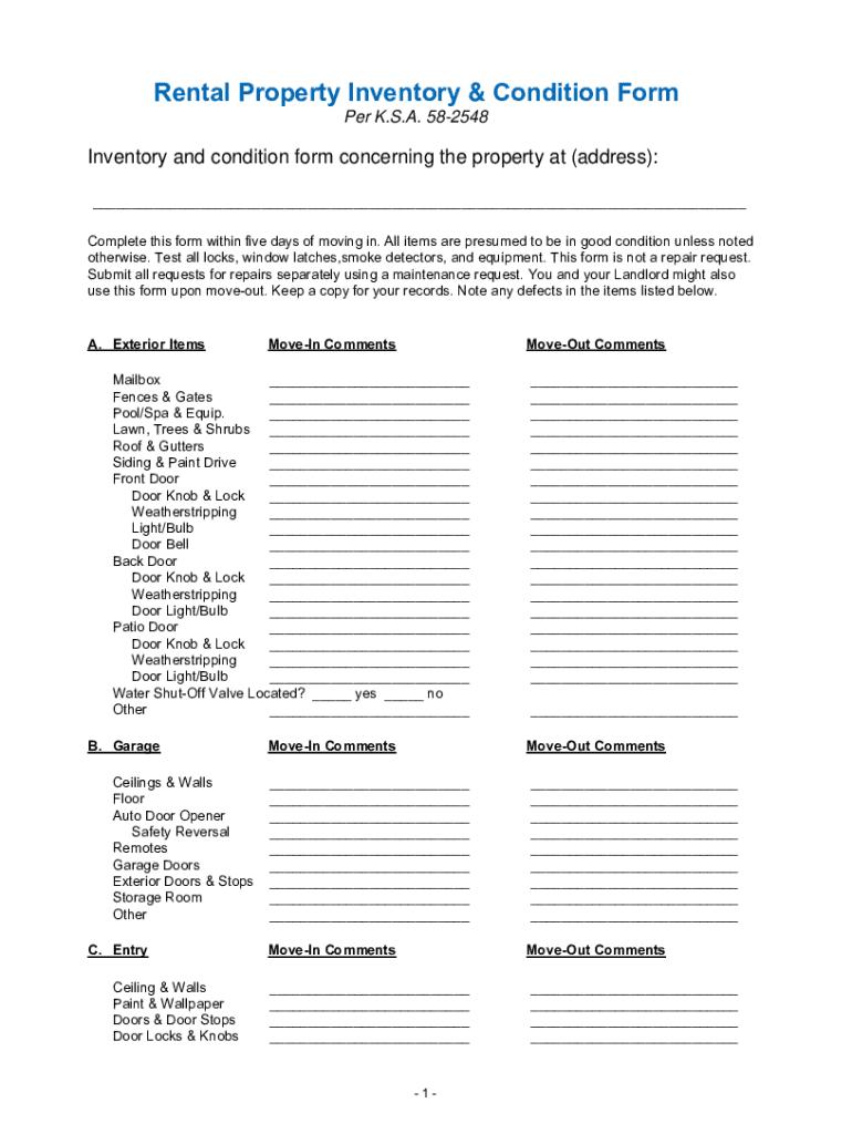 Fillable Online 20 Printable Inventory Template For A Rented Property