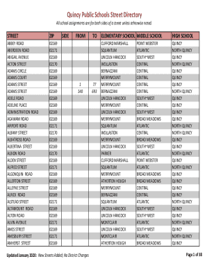 Quincy Public Schools Street Directory