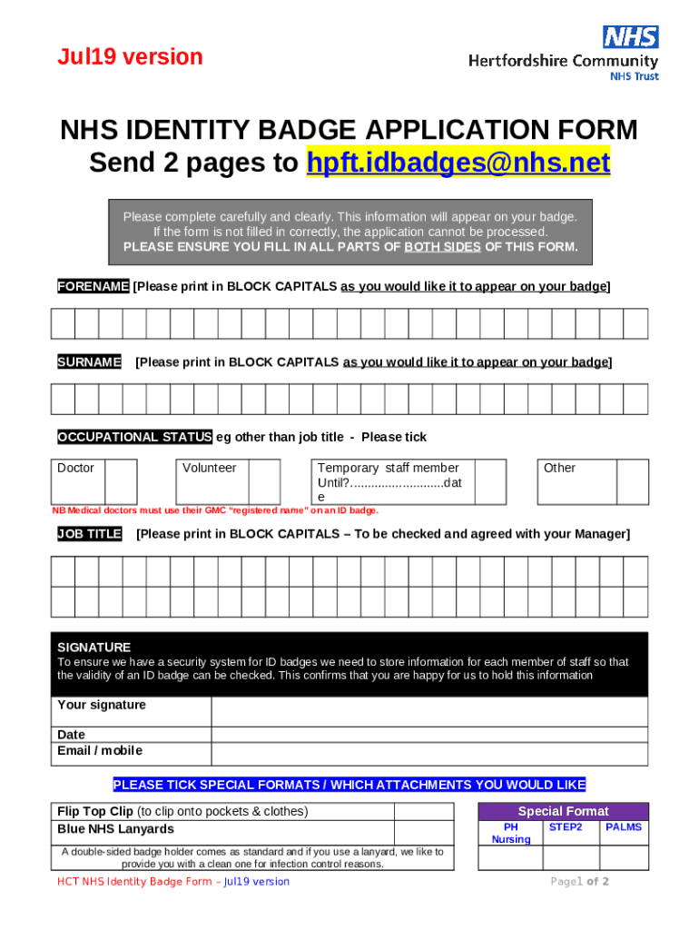 IDENTIFICATION BADGE REQUEST Doc Template pdfFiller