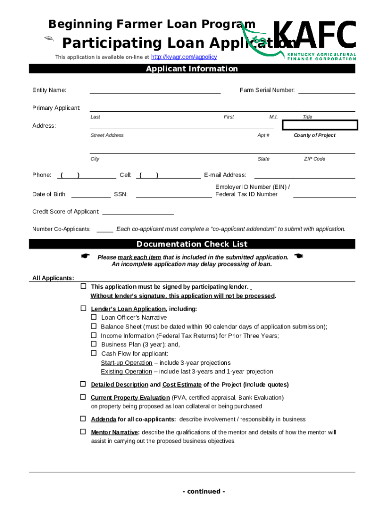 Beginning Farmer Loan Program Doc Template pdfFiller