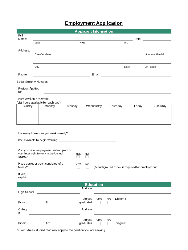 APPLICATION FOR EMPLOYMENT Strasburg Market Place Doc Template