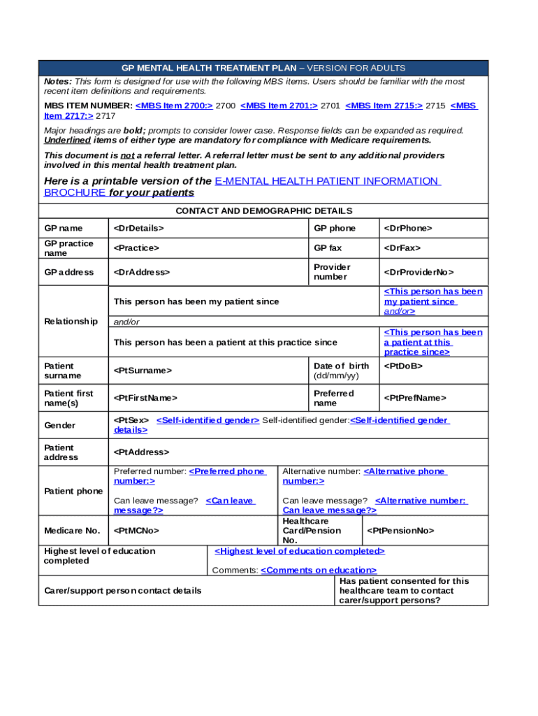 gp mental health treatment planversion for adults RACGP Doc Template